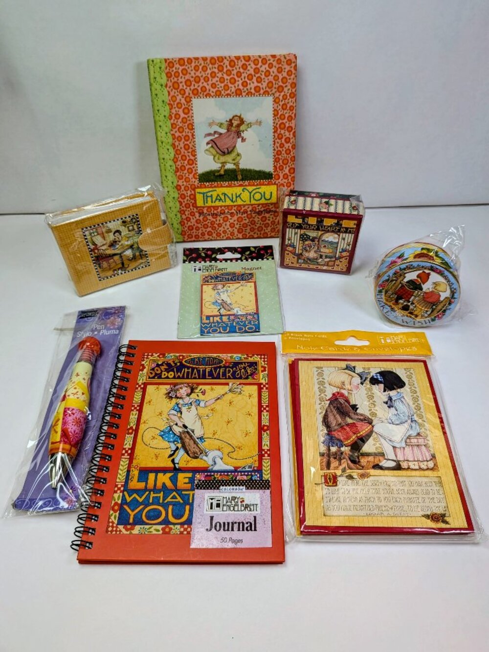 Mary Engelbreit Friendship Gratitude Gift 8 item Lot Journal Cards Boxes Ink Pen